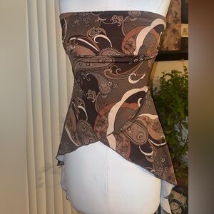 Rare Y2K Lipstick Paisley Mesh Strapless Top – Asym Hem